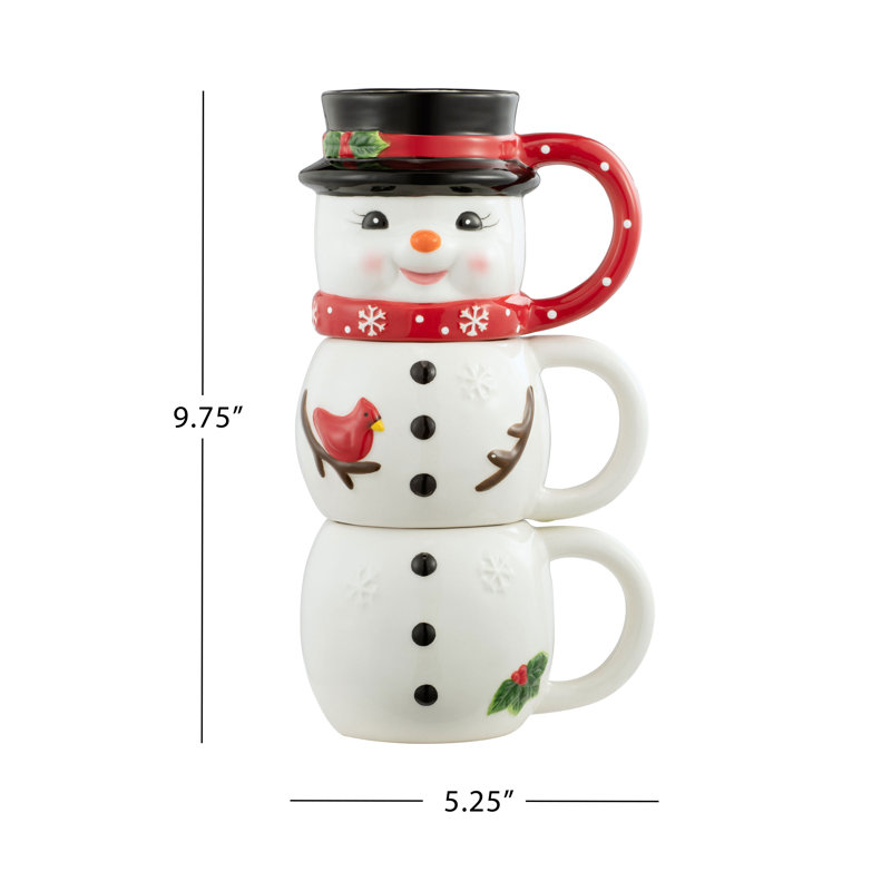 3 Piece 12oz Ceramic Stacking Mugs - Snowman Set