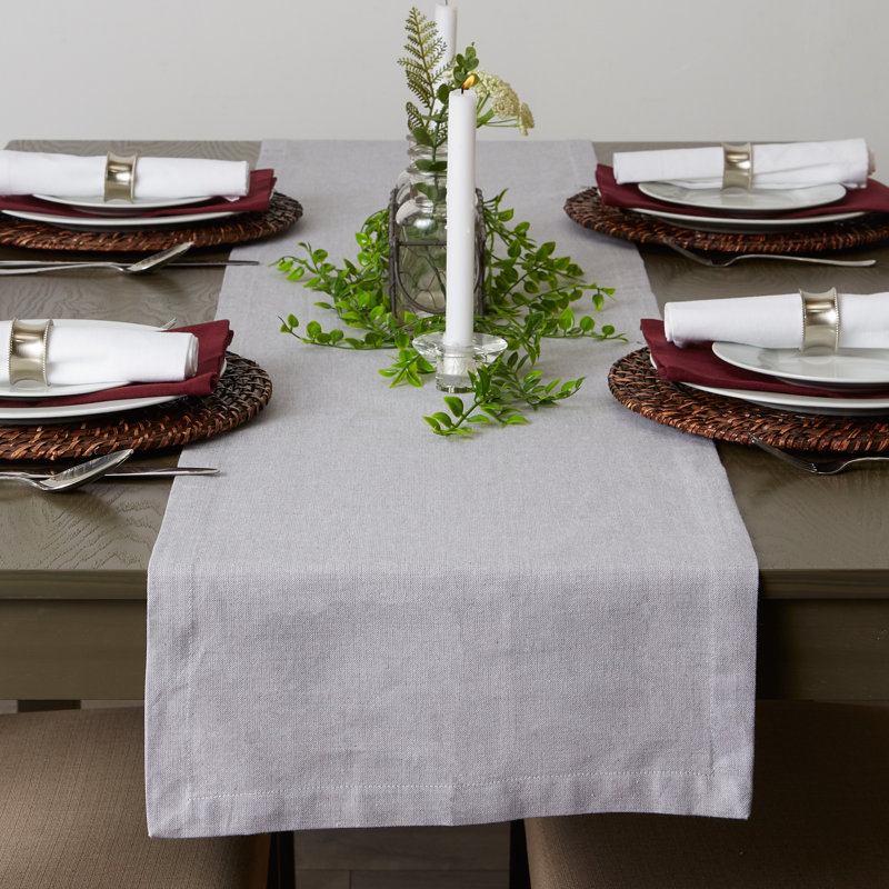 Kristina 100% Cotton Table Runner, 72" L x 14" W, Gray