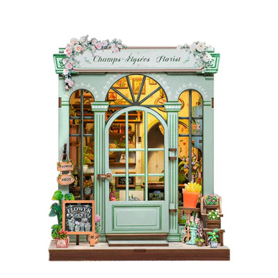 Ensemble de maison de poupée Champs-Elysees Street Shop - Ensemble de boîte de chambre miniature Wizardi avec lumière DEL F07M51-86-CWGS201