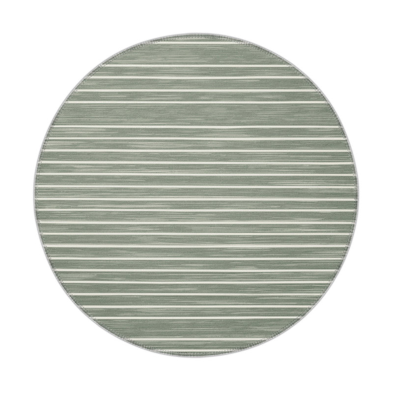 HorizontalStripes Green Indoor and Outdoor Area Rug, Round 5'