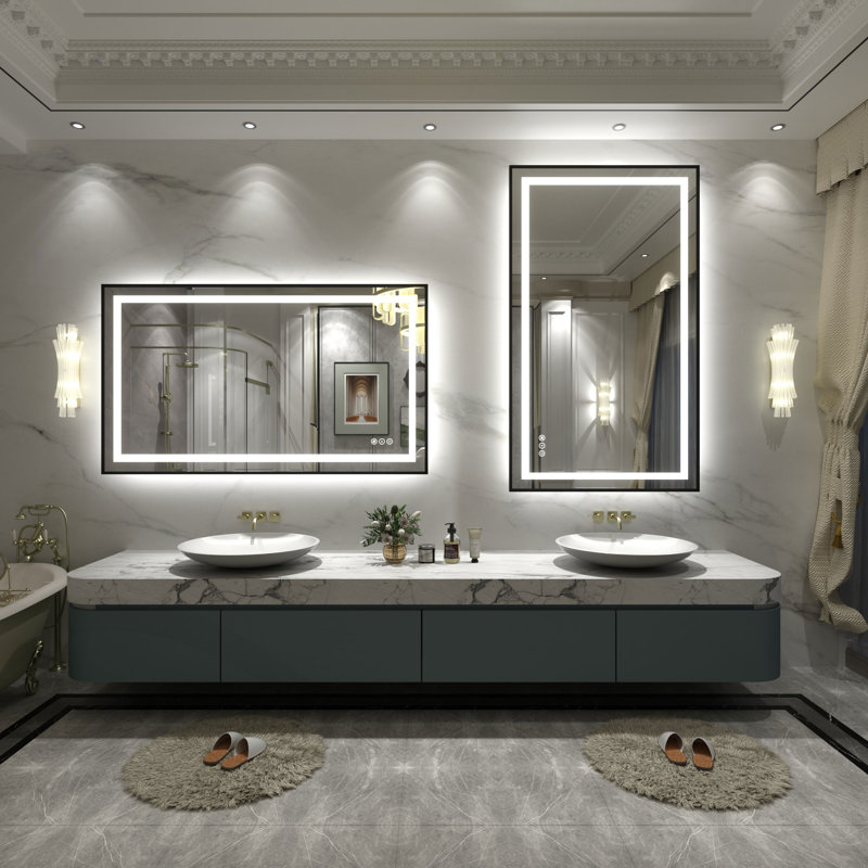Wayfair Basics® UL Certified Front & Back LED Anti-Fog Tempered Glass Framed Bathroom/Vanity Mirror, 48" x 28"