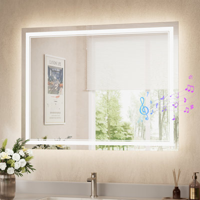 Miroir de salle de bain en verre trempé à DEL à 3 couleurs avec éclairage à intensité variable et à intensité variable