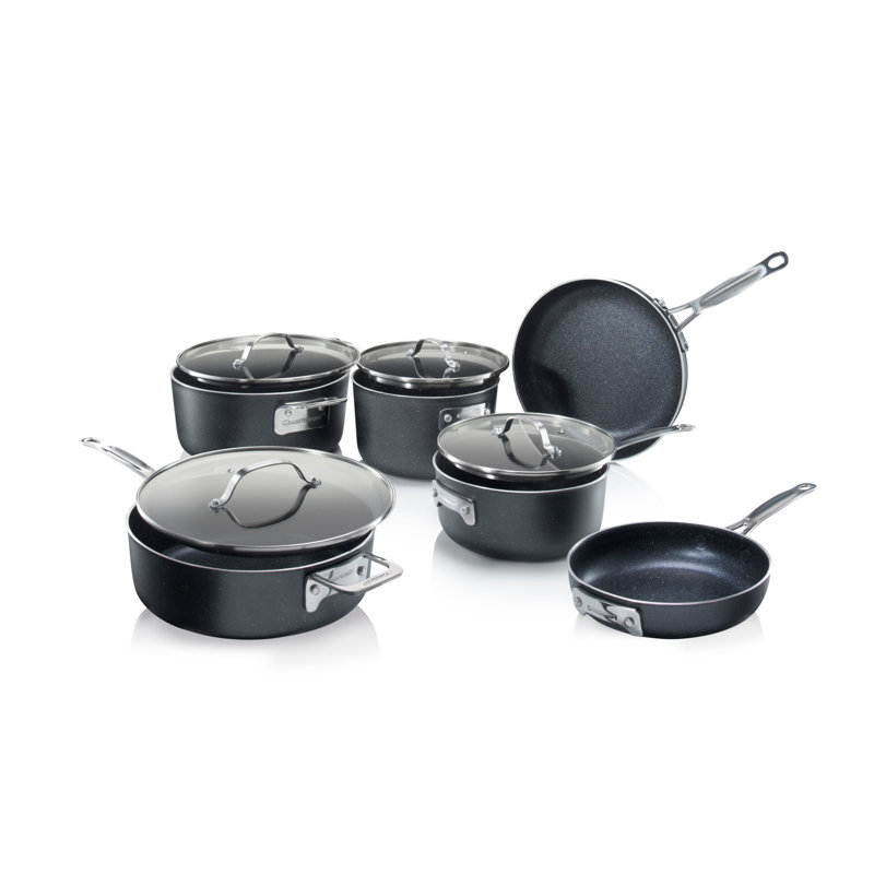 Granitestone Stackable Space Saving 10 Piece Aluminum Non Stick Cookware Set, Oven & Dishwasher Safe