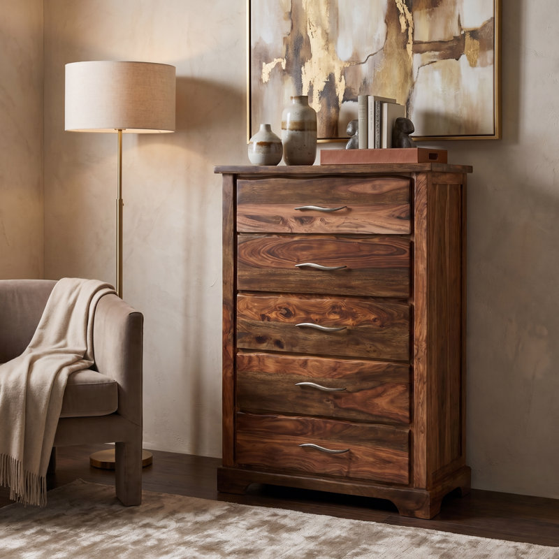 Commode 5 tiroirs Chaliyah, Walnut