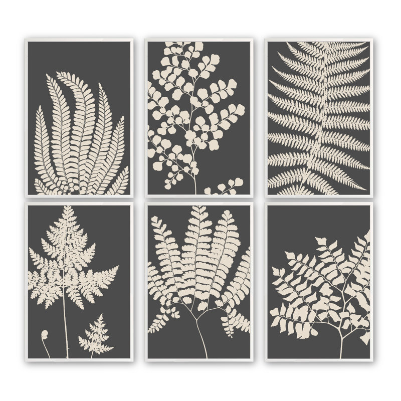 «Botanic Harmony in Slate», ensemble de 6 reproductions encadrées sur papier 6 pièces, H 15,5 po x l 12,5 po x P 1 po