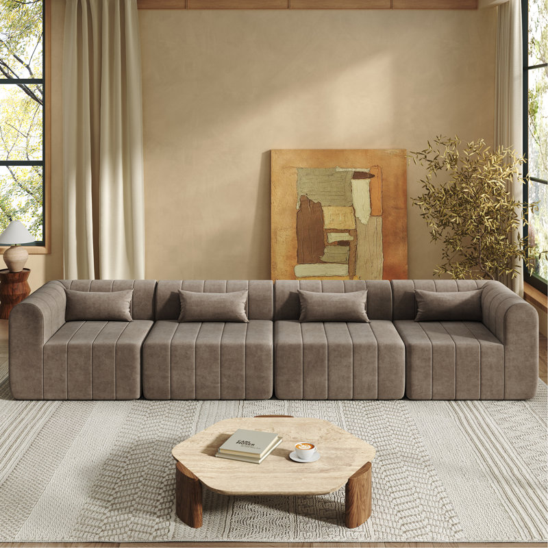 Canapé modulaire 145,5 pouces modulaire entièrement compressé, canapé modulaire rembourré en polyester espresso avec 4 pièces, canapé modulaire en éponge comprimé pour le salon