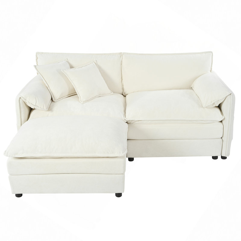Modular Upholstered Deep Seat Sectional Sofa, White, 33.45" H x 109.45" W x 57.48" D