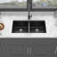 Évier de cuisine en quartz - Évier de cuisine en composite de granit noir encastré double 33 po x 19 po (50/50)-125533263