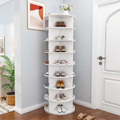 Rotating Shoe Rack Tower, 8-Tier Spinning Storage Rack, Free Standing 360° Revolving Shoe Organizer, Holds 32 Pairs of Shoes (8-Tier,White)