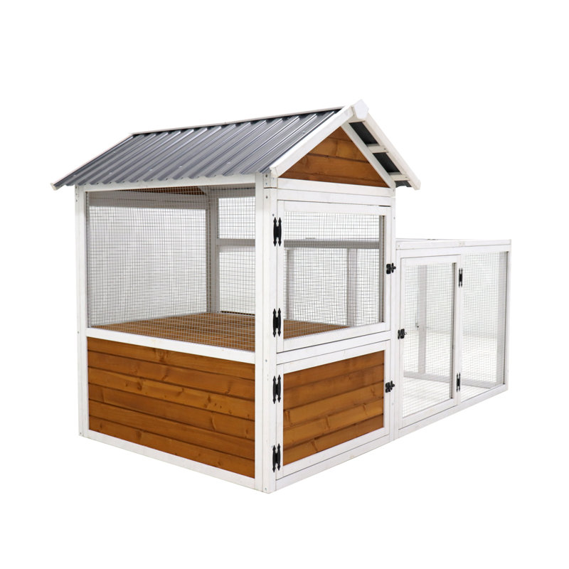Grand poulailler extérieur en bois multi-usage 77 po avec nichoir 77 po, panneau en PVC imperméable, dégradé jaune brun