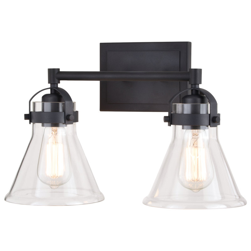 Mason Light Farmhouse Black Bathroom Vanity Fixture Clear Glass, 2 Lights