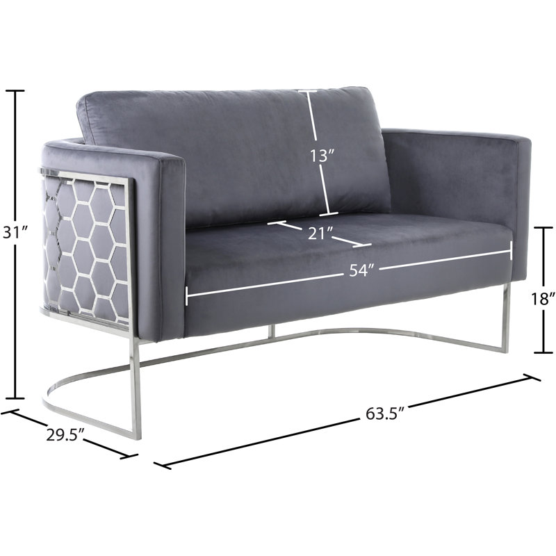 Casa 63.5" Velvet Armless Loveseat, Chrome, Grey Velvet