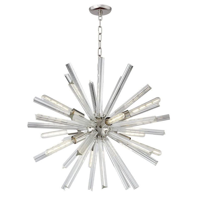 Lustre 9 lumières Spoutnik au fini nickel poli - l 29 po x L 29 po