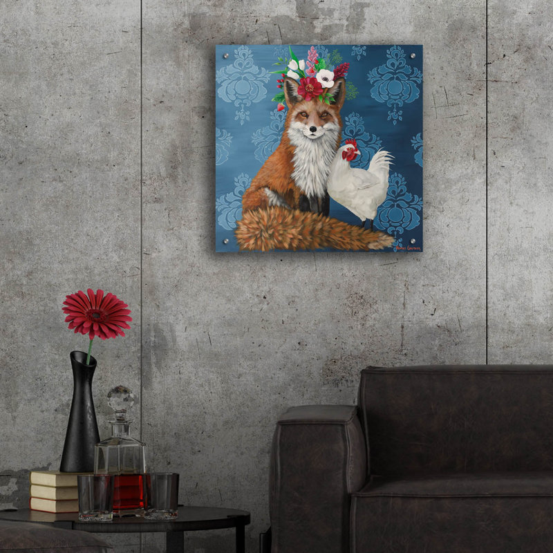  «Fox and Hen» par Heather Gauthier, art mural en verre acrylique, 24 po x 24 po, H 24 po x l 24 po