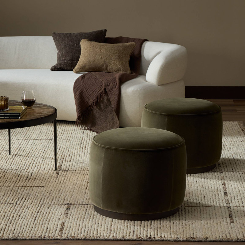 Sinclair Round Ottoman, Black Hair On Hide Genuine Leather