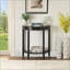 Table basse noire en demi-lune avec tablette inférieure - Rangement élégant pour le salon