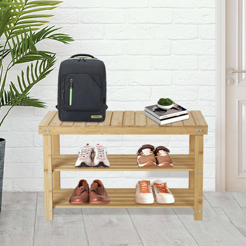 Banc à chaussures en bois de pin massif à 3 niveaux