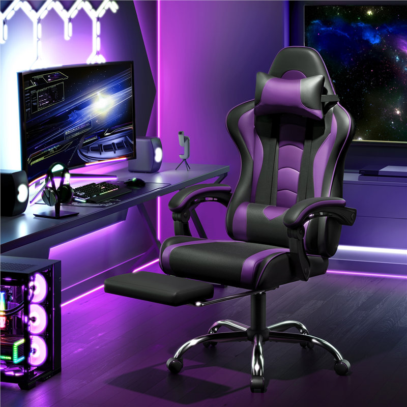 Ergonomic Gaming Chair with Massage Lumbar Pillow, Black/Purple