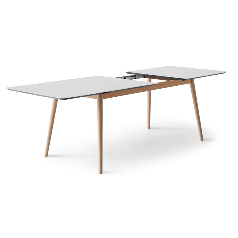 Meza Rounded Extendable Dining Table with Oak Legs, 165cm L x 90cm W, White