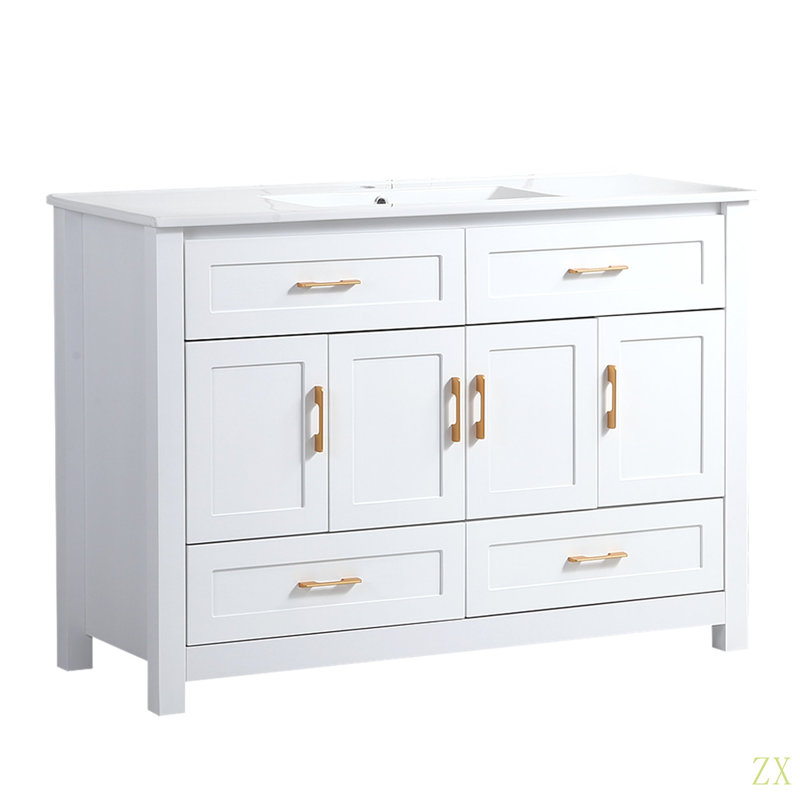 Meuble-lavabo 48 po. Armoire de rangement abondante - 4 portes à fermeture douce et 4 tiroirs (excluant le lavabo en céramique)
