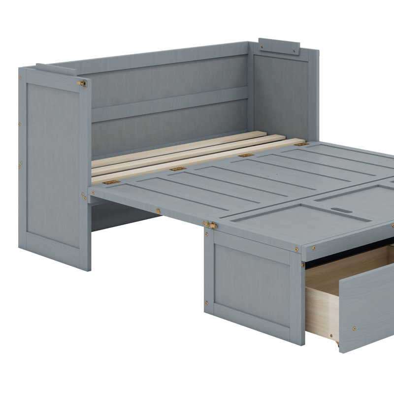 Queen Murphy Bed With USB And Drawer, Gray