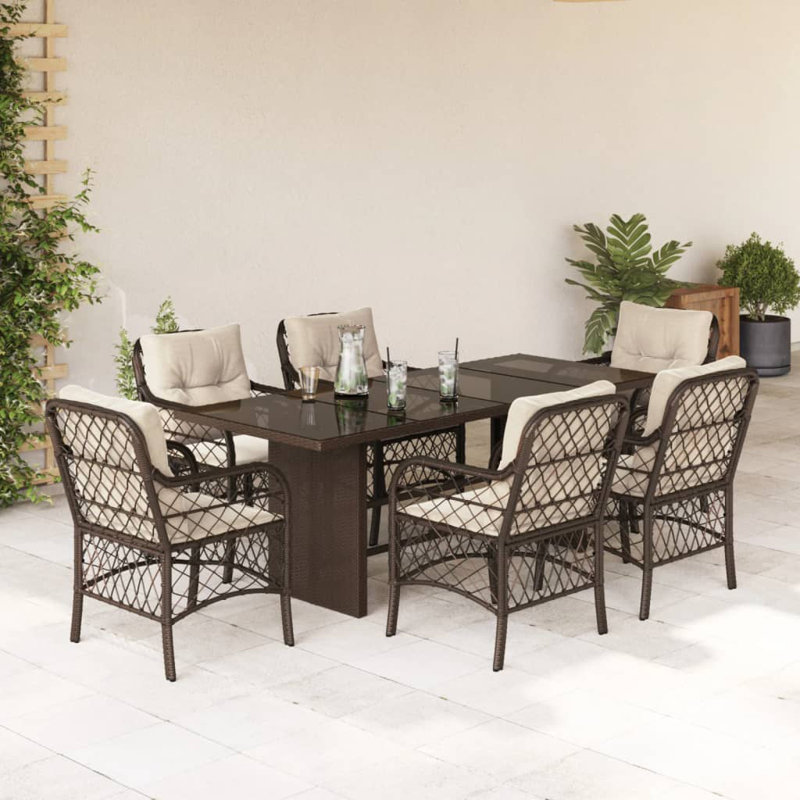  Ensemble de salle à manger de jardin brun, blanc crème