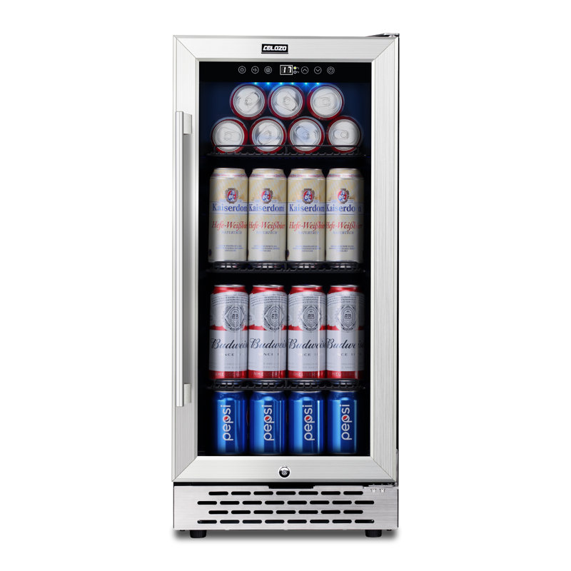 Réfrigérateur à boissons de 15 pouces sous le comptoir, petit réfrigérateur à boissons avec porte en verre et serrure en acier inoxydable