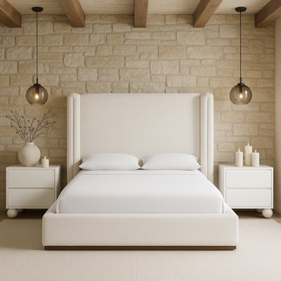 Solange Linen Textured Fabric Upholstered Bed