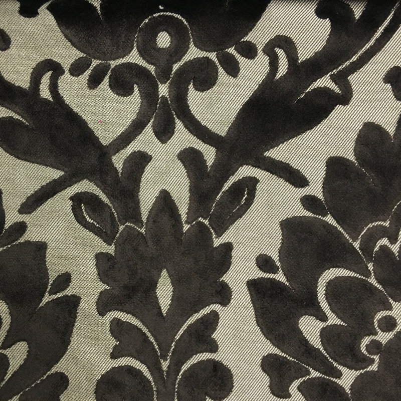 Nottingham, Damask Pattern Lurex Burnout Velvet Upholstery Fabric By The Yard, Otter