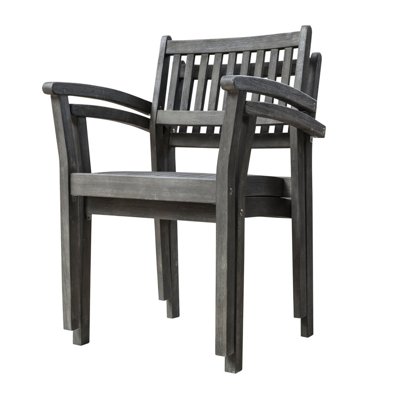 Chaise de patio empilable en eucalyptus, Gris