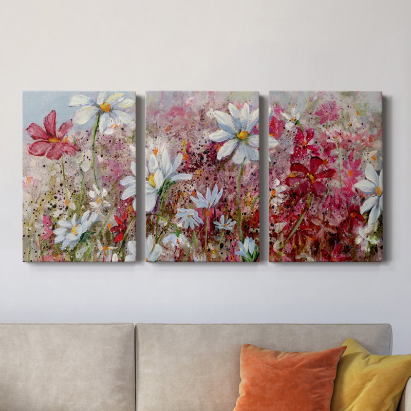Wildflower Fance - toile tendue avec châssis de qualité supérieure - prête à être accrochée, H 12 po x l 24 po x P 1 po