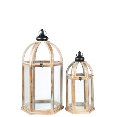 Ensemble de lanternes en bois hexagonales 2 pièces