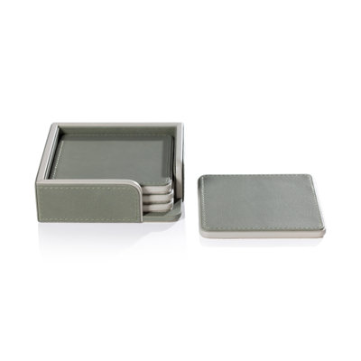 Nappa Leather 4-Piece Coaster Set on Tray