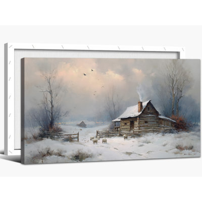 «Large Winter Scene Wall Art - Winter Landscape, art mural sur toile, photos de Noël, décoration murale pour le salon, impressions de Noël rétro, peinture sur toile tendue encadrée, 24 po x 48 po