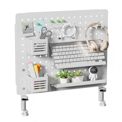 Clamp-On Desk Pegboard, Desk Organizer For Office Gaming Home, Magnetic Metal Peg Board With 15 Accessories, Privacy Panel For Office, 20.4" X 16.5",