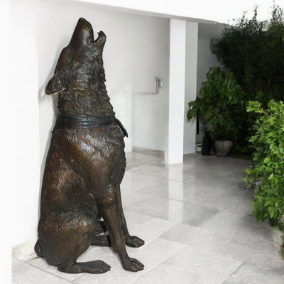 Howling Wolf Metal Garden Statue, Binford Hand-finished Stunning Large Sculpture, 16"L x 20"W x 37"H