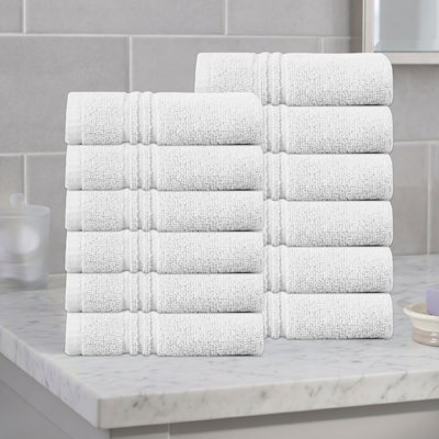 Ensemble de serviettes de bain 100% coton 100% coton zéro torsion Robbs Home Weavers 500GSM, 13 po x 13 po (12) (12 serviettes de toilette), blanc