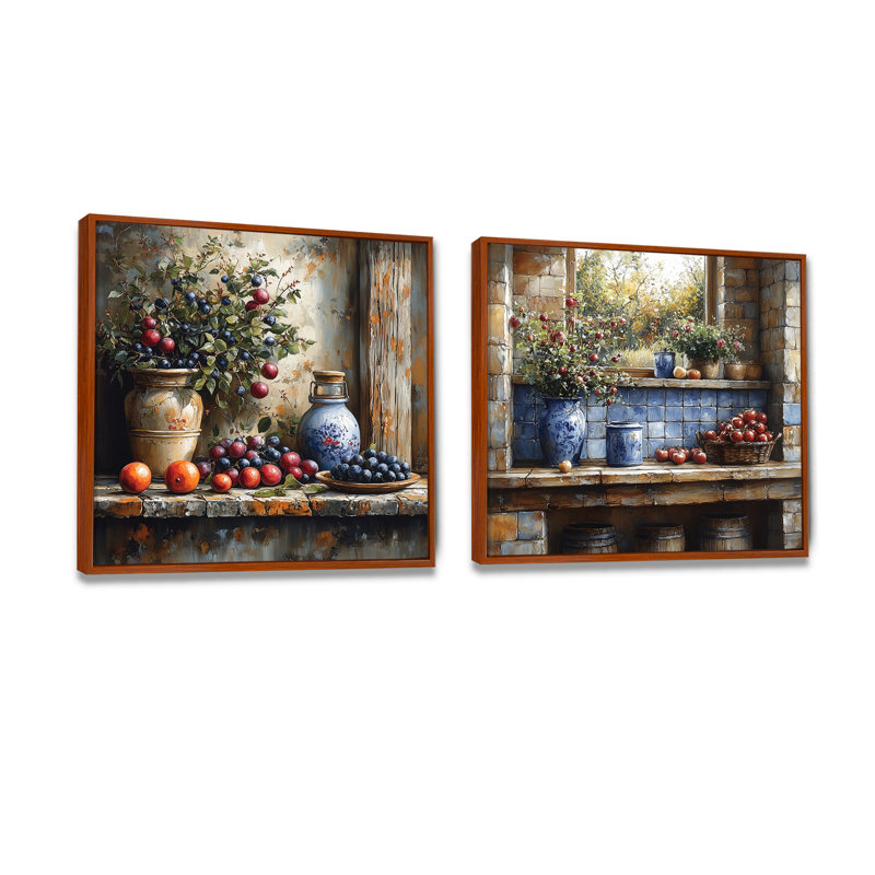 Farm Kitchen Earthy Delights I - Art mural de cuisine - Toile d'art murale traditionnelle 2 pièces, Brun, H 36 po x l 73 po