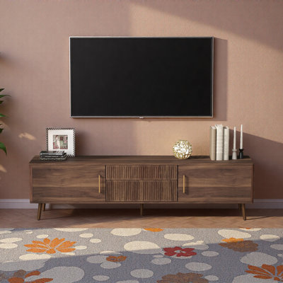Meuble télé Mid-Century avec 2 tiroirs, console multimédia pour téléviseur de 80 po ou moins, centre de divertissement avec rangement pour le salon, la chambre à coucher et le cinéma maison