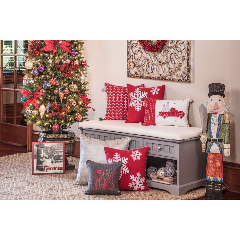 Red and Silver Embroidered Cotton Square Throw Pillow