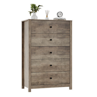 Commode à 5 tiroirs, commode en bois moderne avec rangement profond pour la chambre ou le vestibule