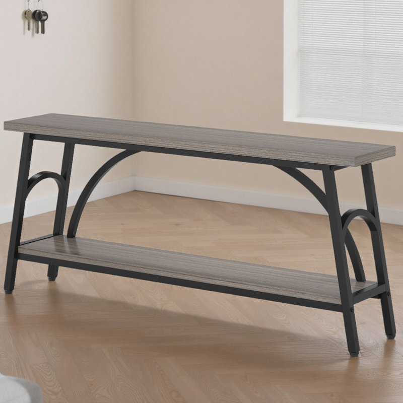 Console en bois 70,8 à 2 niveaux avec structure en acier, Gris