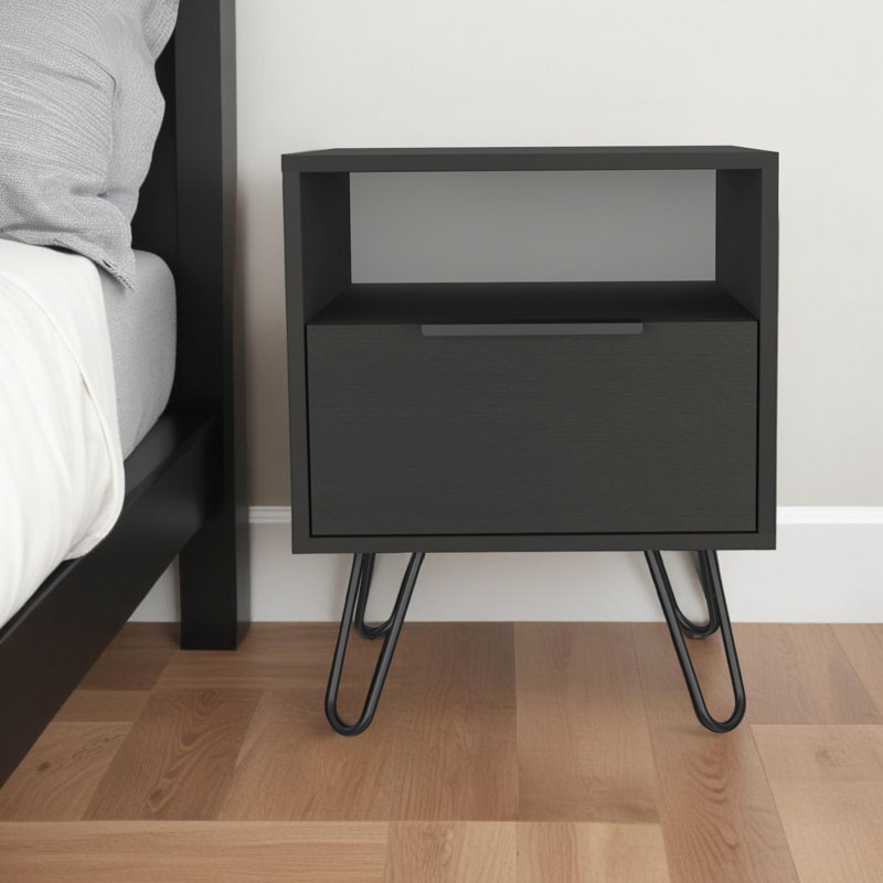 Normant 22" Black Wood Nightstand