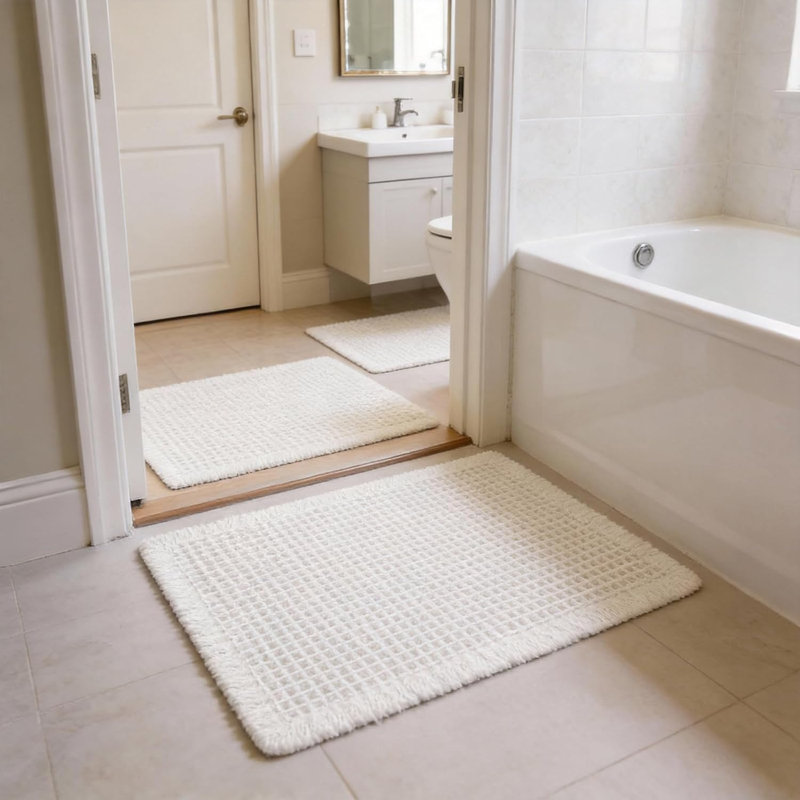 Ensemble de 2 tapis de salle de bain gaufrés, grand tapis de bain antidérapant en tricot gaufré pour plancher de douche, baignoire et porte de salle de bain, séchage rapide ultra doux