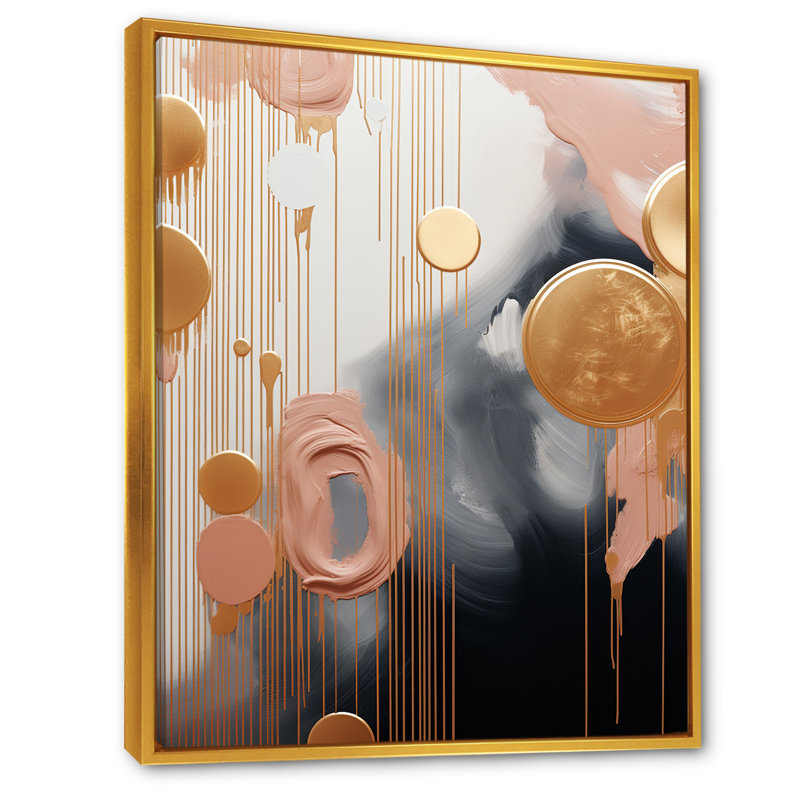 Or et blanc formes abstraites Harmony IV - formes abstraites, art mural, H 40 po x l 30 po x P 1,5 po, Cadre flottant doré