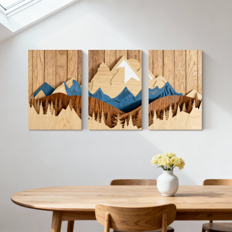 Landscape & Nature Mountain Range With Trees And Sky Set of 3 Canvas Wall Art Prints, 18" H x 36" W