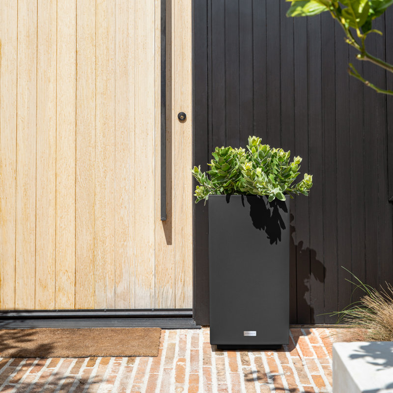 Block Series Pedestal Planter, 26” H x 13.5” W x 13.5” D, Black