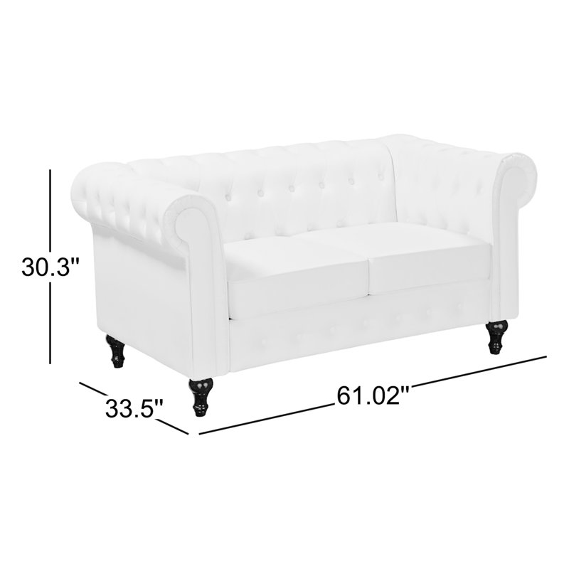 Ariclia 61.02" Round Arm Chesterfield Loveseat, Cream Faux Leather