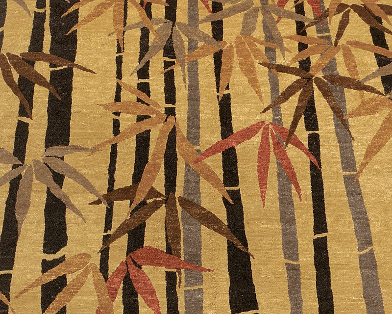 Bamboo Wool Floral Area Rug in Beige/Black/Gray, Rectangle 6' x 9'