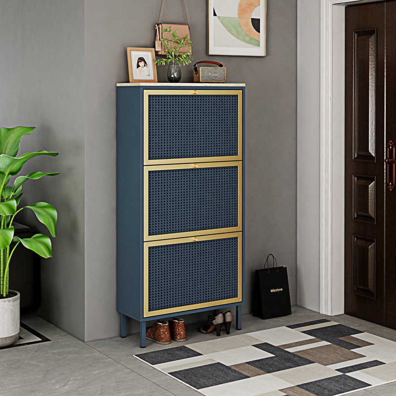3 Metal Door Shoe Rack, Blue